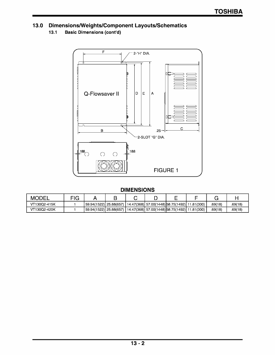 0 dimensions/weights/component layouts/schematics, Dimensions, Toshiba | 1 basic dimensions (cont'd) | Toshiba Q-Flowsaver II User Manual | Page 70 / 107