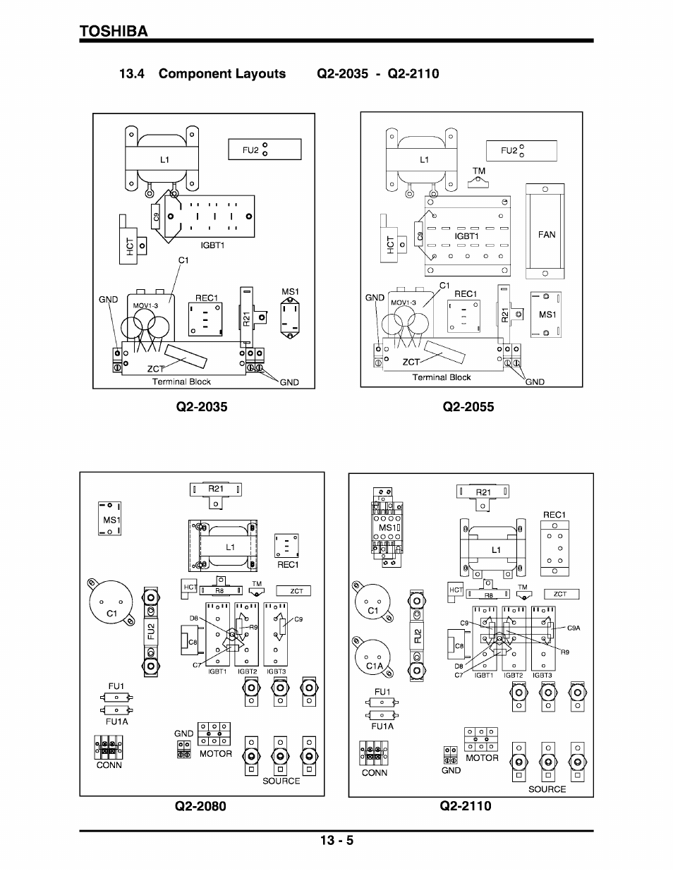 4 component layouts q2-2035 - q2-2110, Q2-2080, Toshiba | Toshiba Q-Flowsaver II User Manual | Page 73 / 107