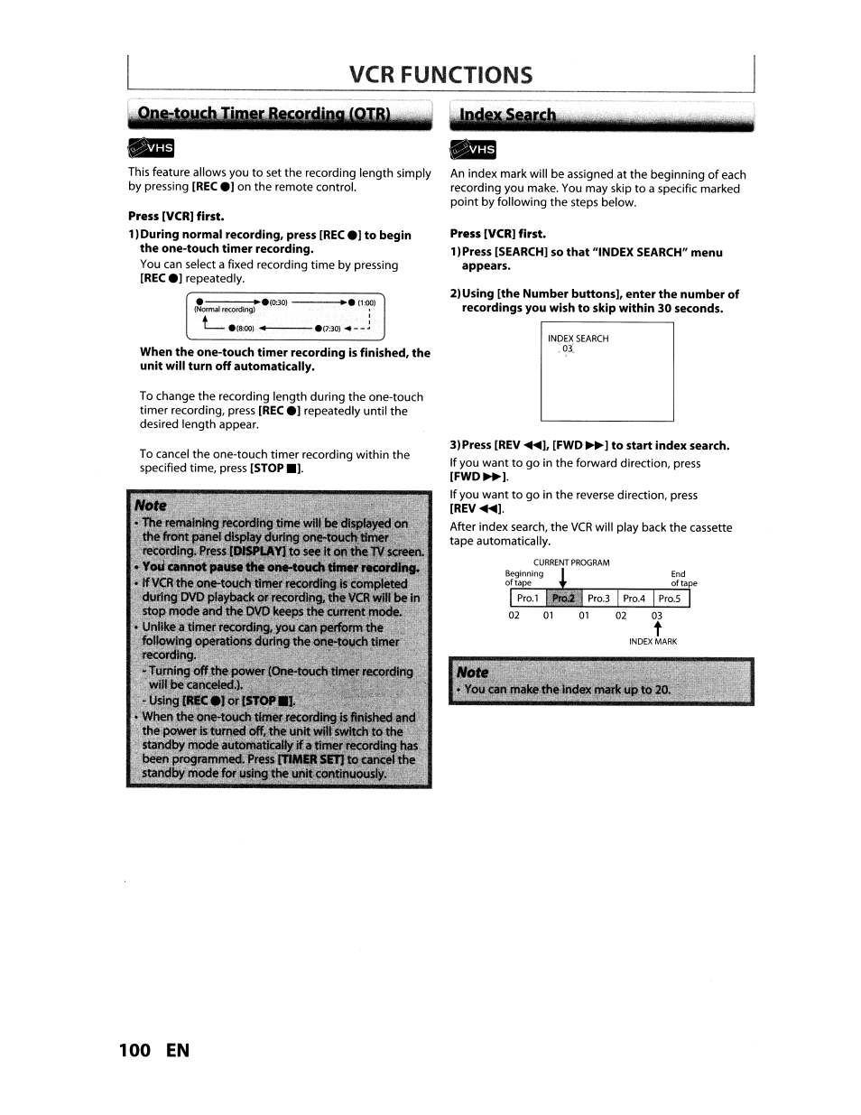 Wbwor«lina(qtb), Vcr functions, 100 en | Display, You cannot pause the one-touch timer recording, Timer set | Toshiba D-VR610KU User Manual | Page 100 / 117