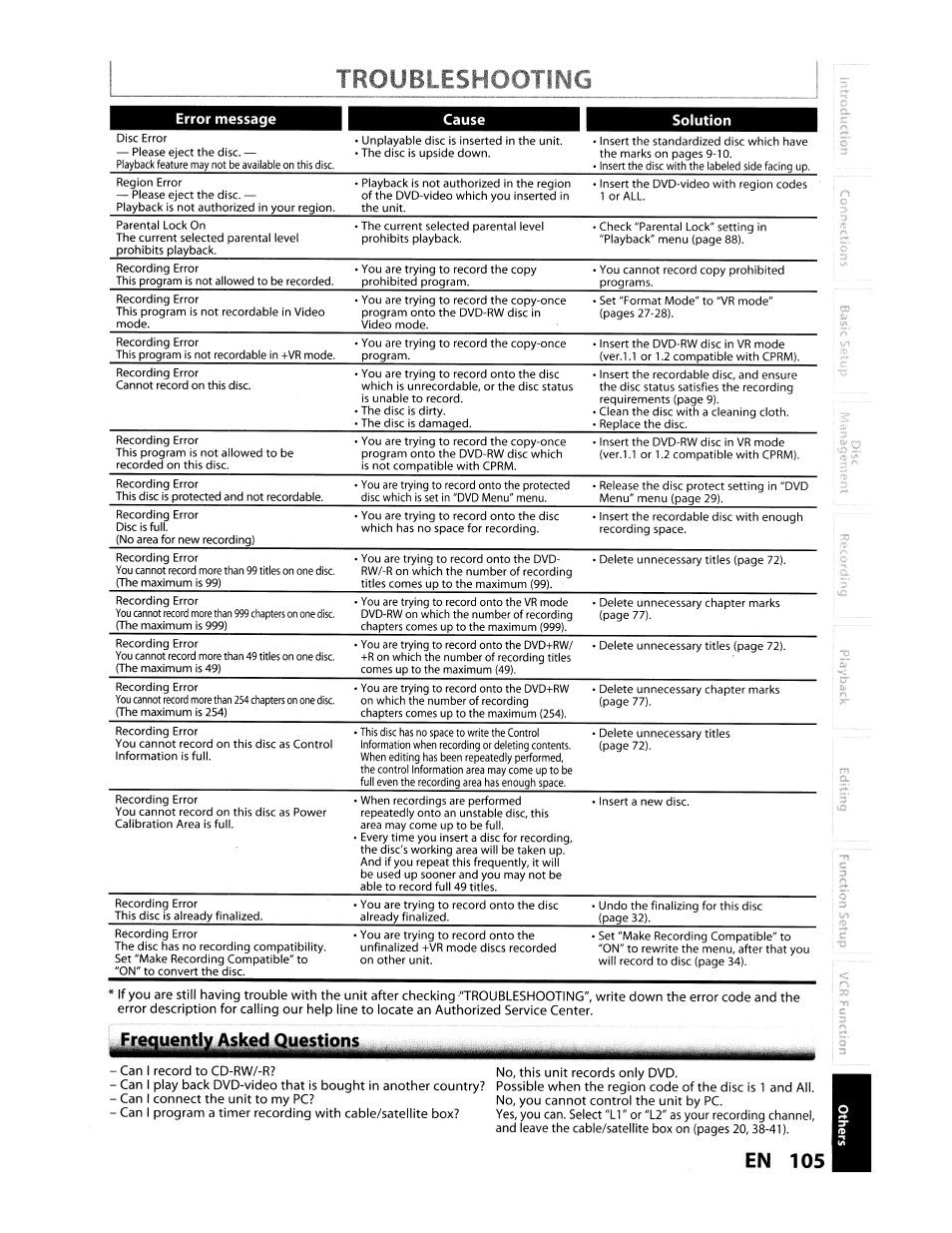 Troubleshooting, En 105 | Toshiba D-VR610KU User Manual | Page 105 / 117