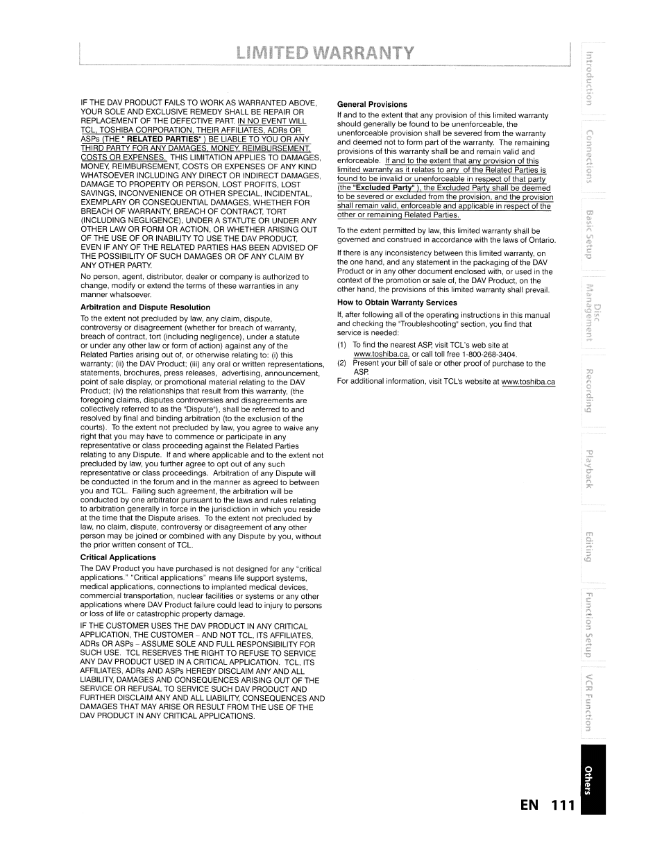 En 111 | Toshiba D-VR610KU User Manual | Page 111 / 117