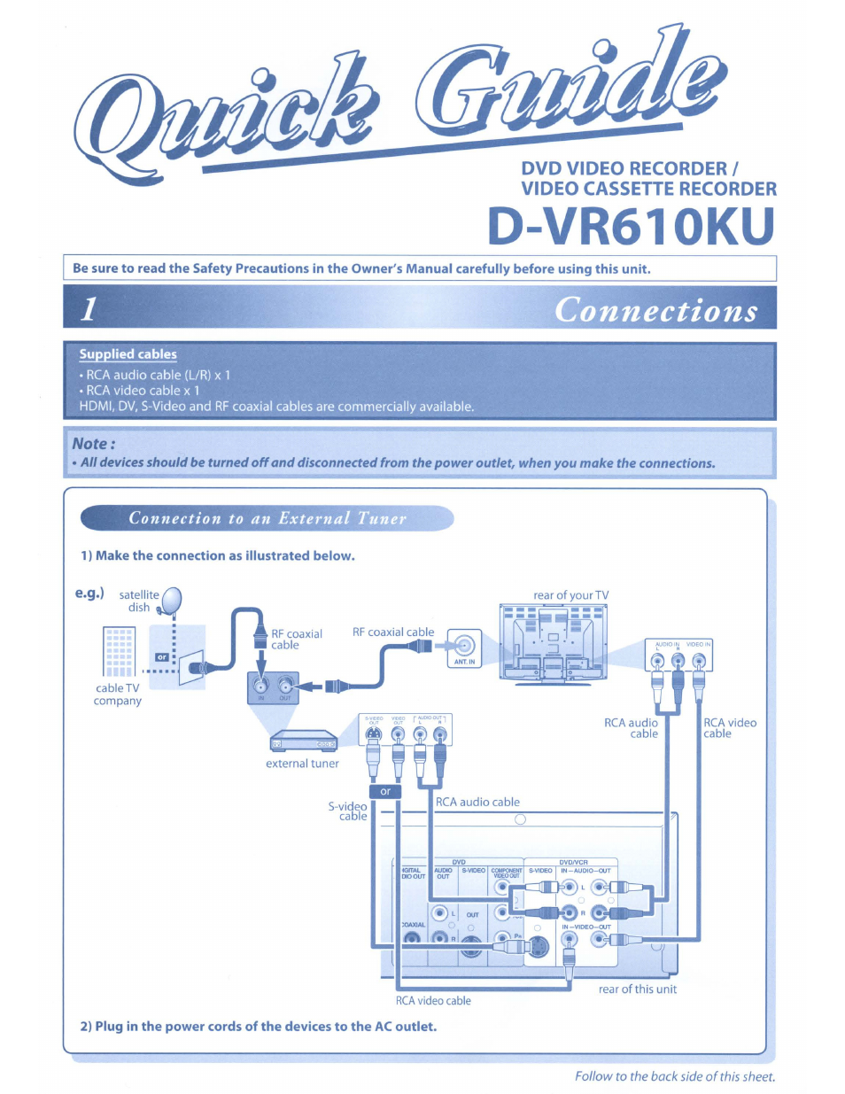 Dvd video recorder / video cassette recorder, D-vr610ku, Connections | Toshiba D-VR610KU User Manual | Page 113 / 117