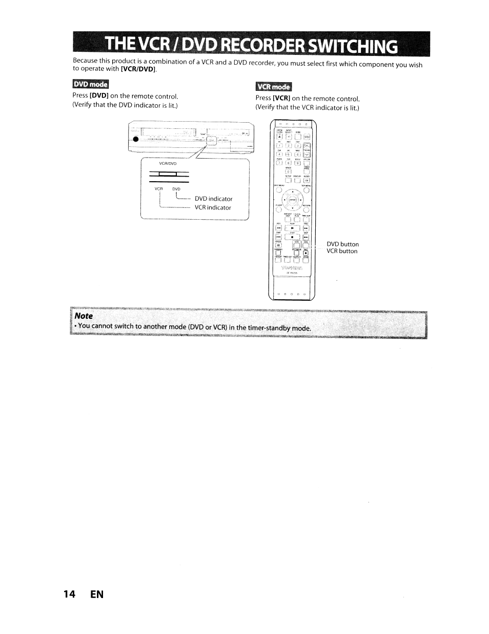 Dvd mode, Vcrmode, 14 en | Toshiba D-VR610KU User Manual | Page 14 / 117