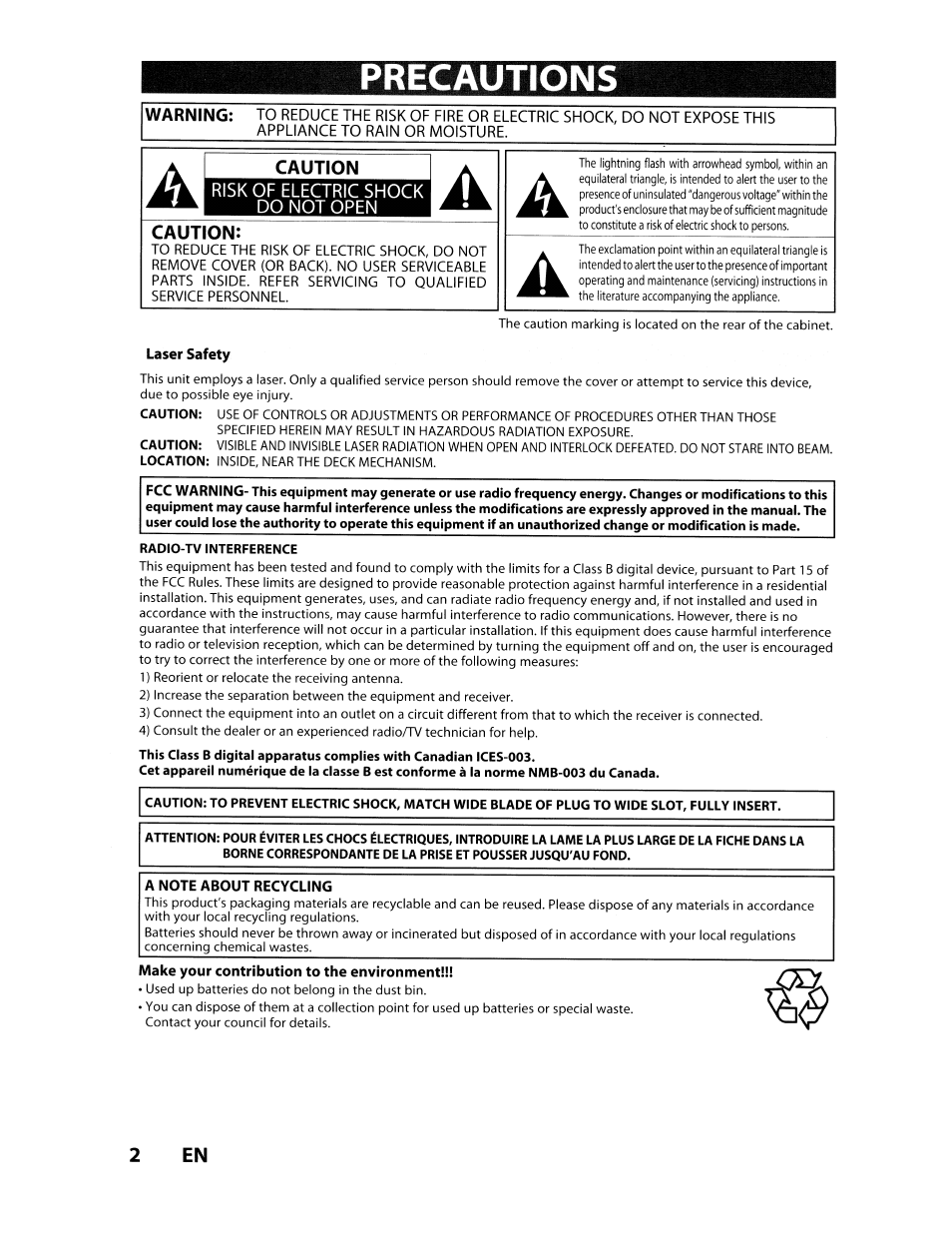 Radio-tv interference, Precautions | Toshiba D-VR610KU User Manual | Page 2 / 117