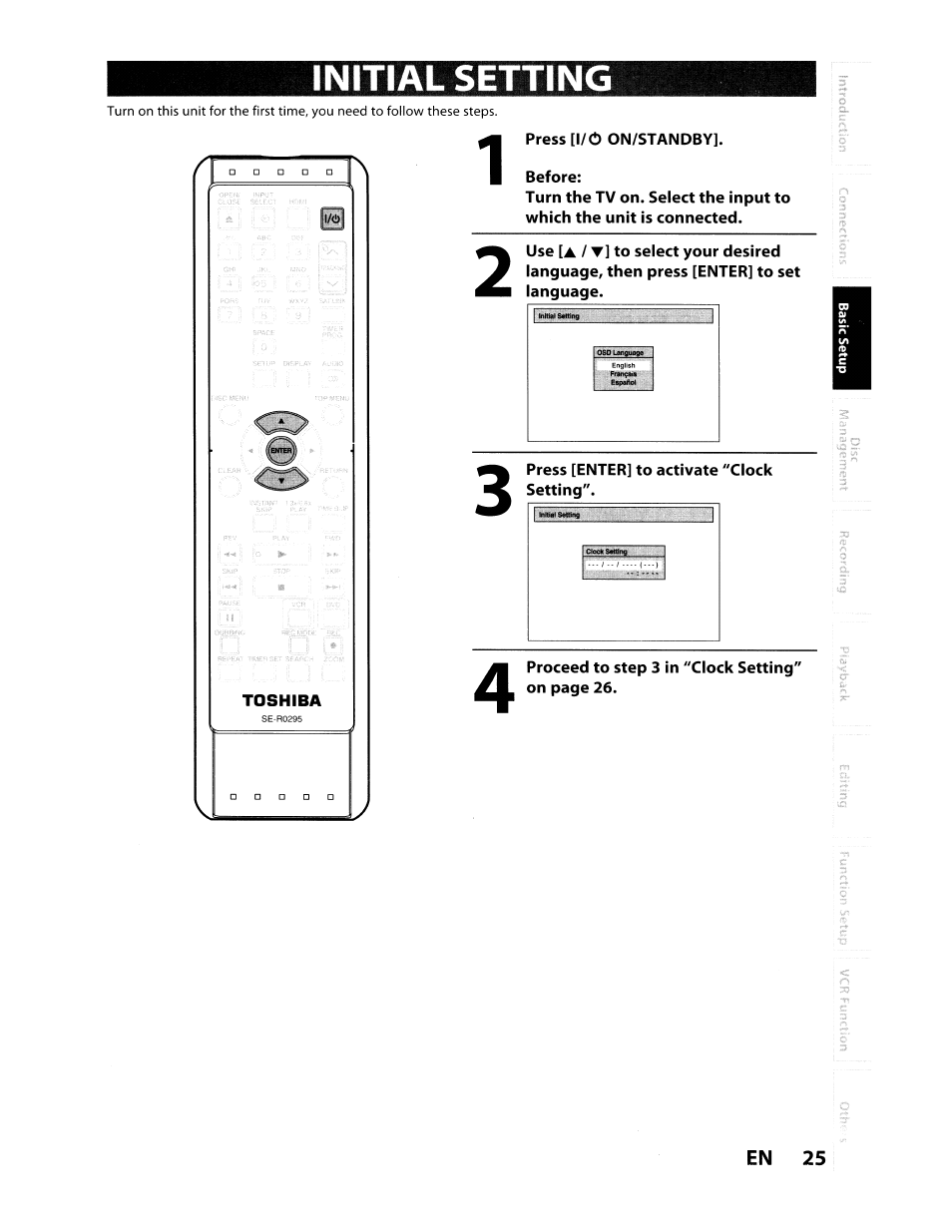 Initial settin | Toshiba D-VR610KU User Manual | Page 25 / 117