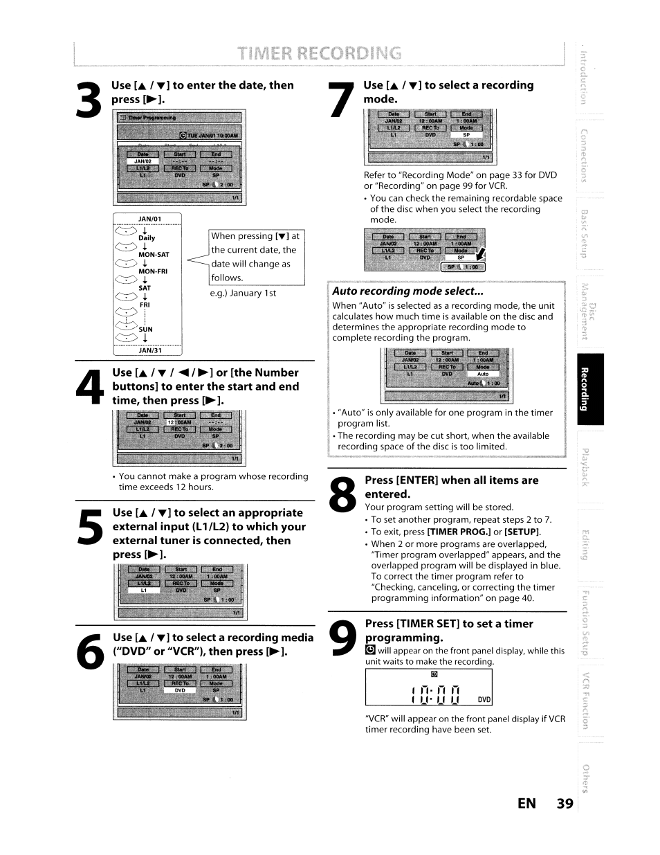 Timer recordt | Toshiba D-VR610KU User Manual | Page 39 / 117