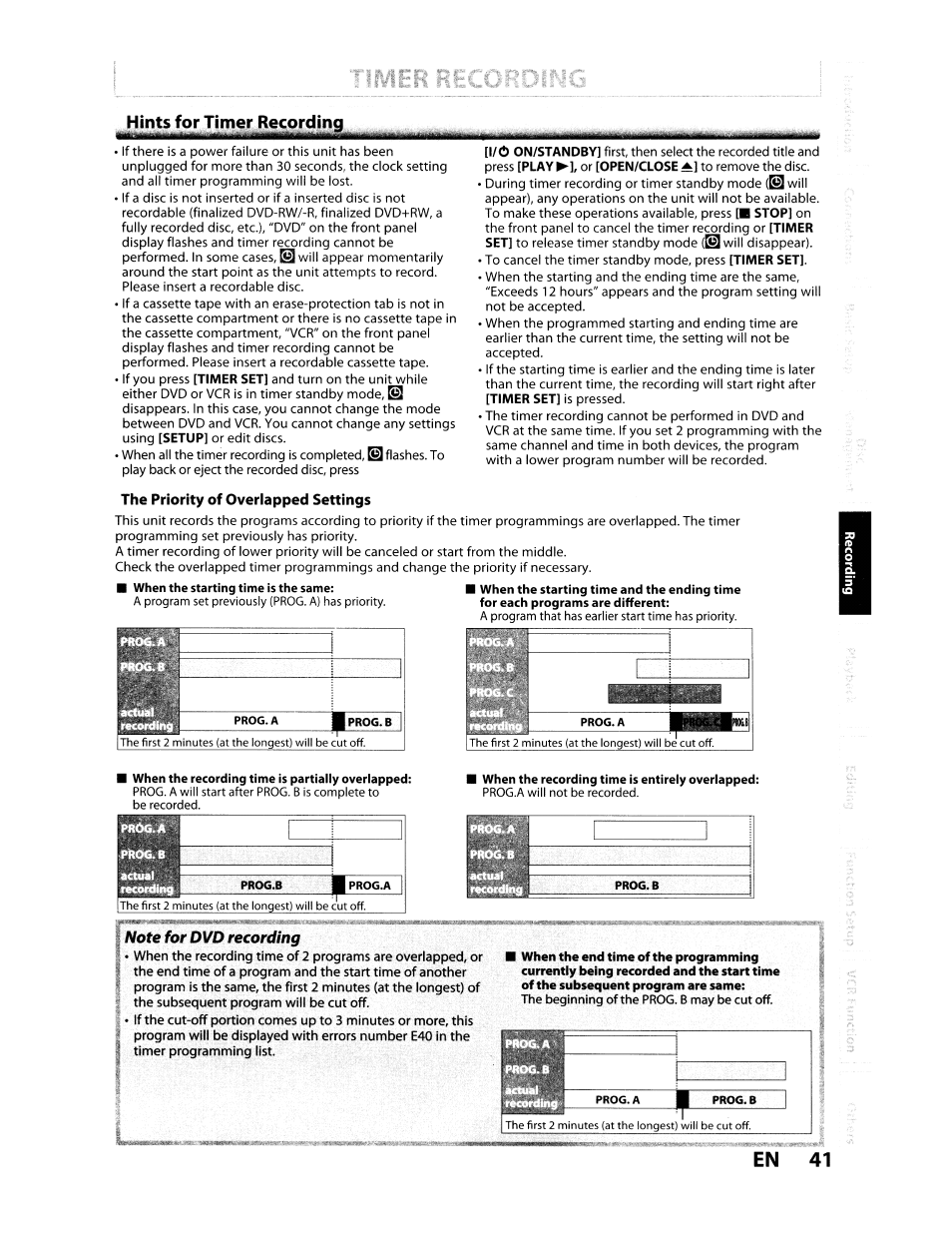 Hints for timer recording, En '41 | Toshiba D-VR610KU User Manual | Page 41 / 117