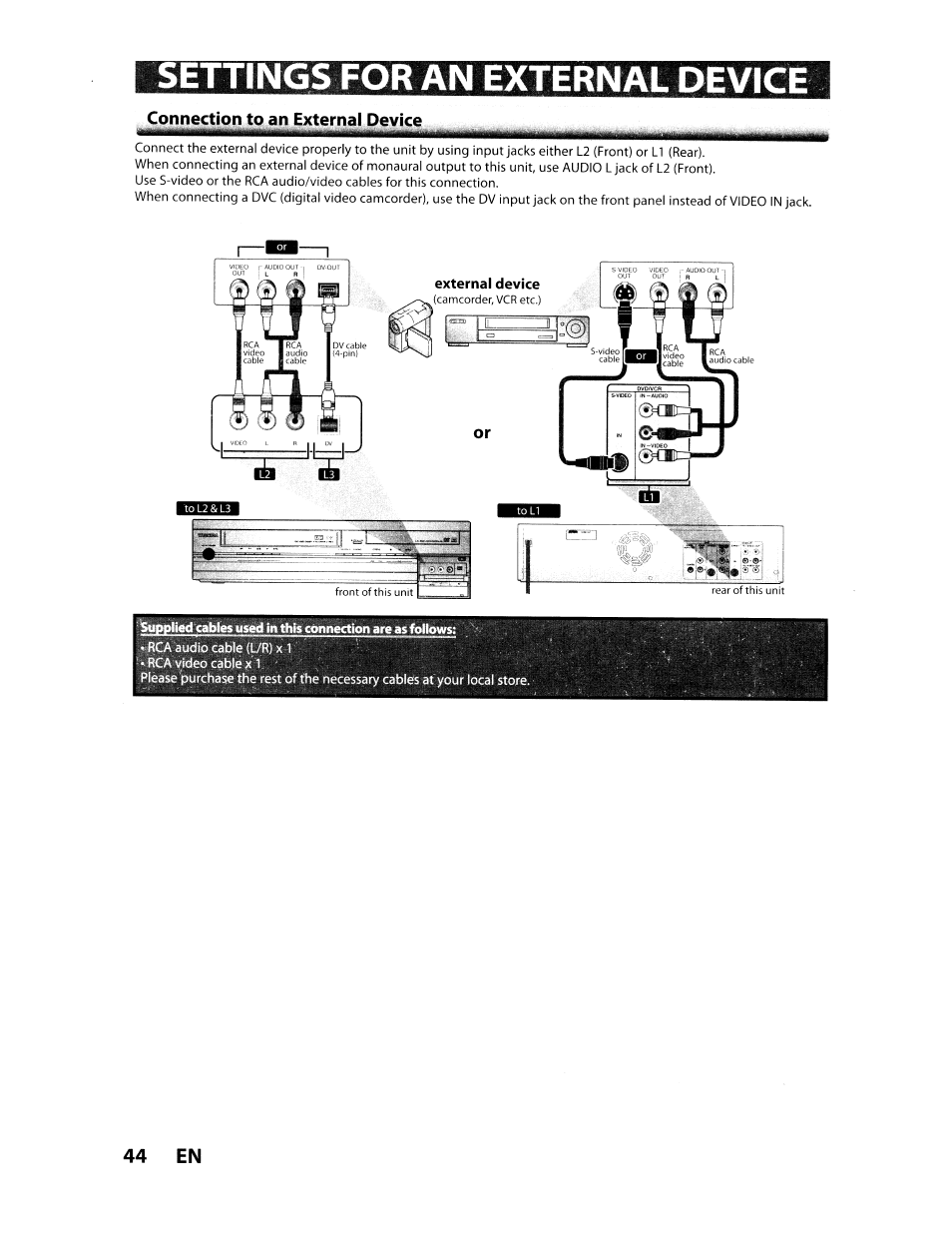 Connection to an external device, 44 en | Toshiba D-VR610KU User Manual | Page 44 / 117