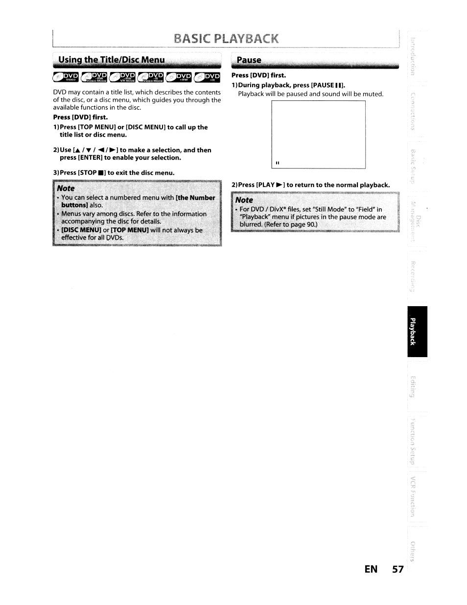 Basic playback, En 57 | Toshiba D-VR610KU User Manual | Page 57 / 117