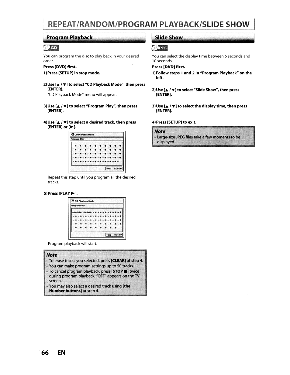 Repeat/random/prograivi playback/süde show, 66 en | Toshiba D-VR610KU User Manual | Page 66 / 117