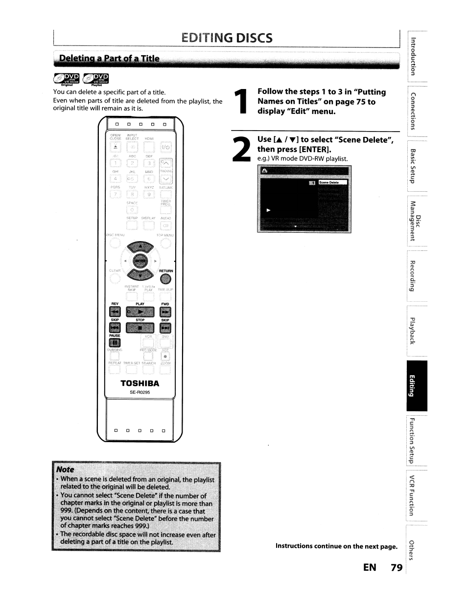 Editing discs, En 79 | Toshiba D-VR610KU User Manual | Page 79 / 117