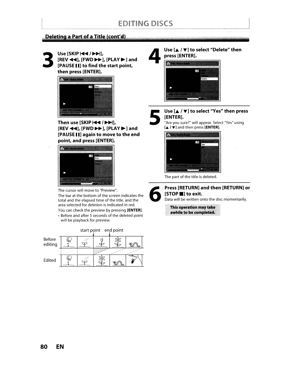 Editing discs | Toshiba D-VR610KU User Manual | Page 80 / 117