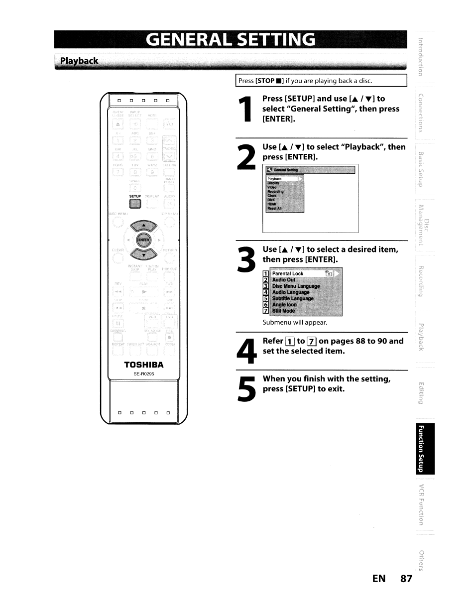 General setting | Toshiba D-VR610KU User Manual | Page 87 / 117