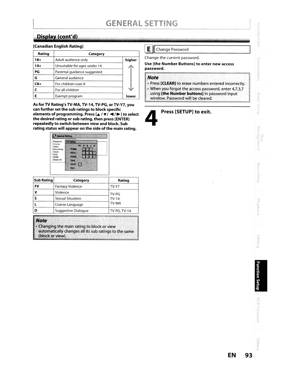 Ttinc, En 93, Display (cont'd) | Toshiba D-VR610KU User Manual | Page 93 / 117