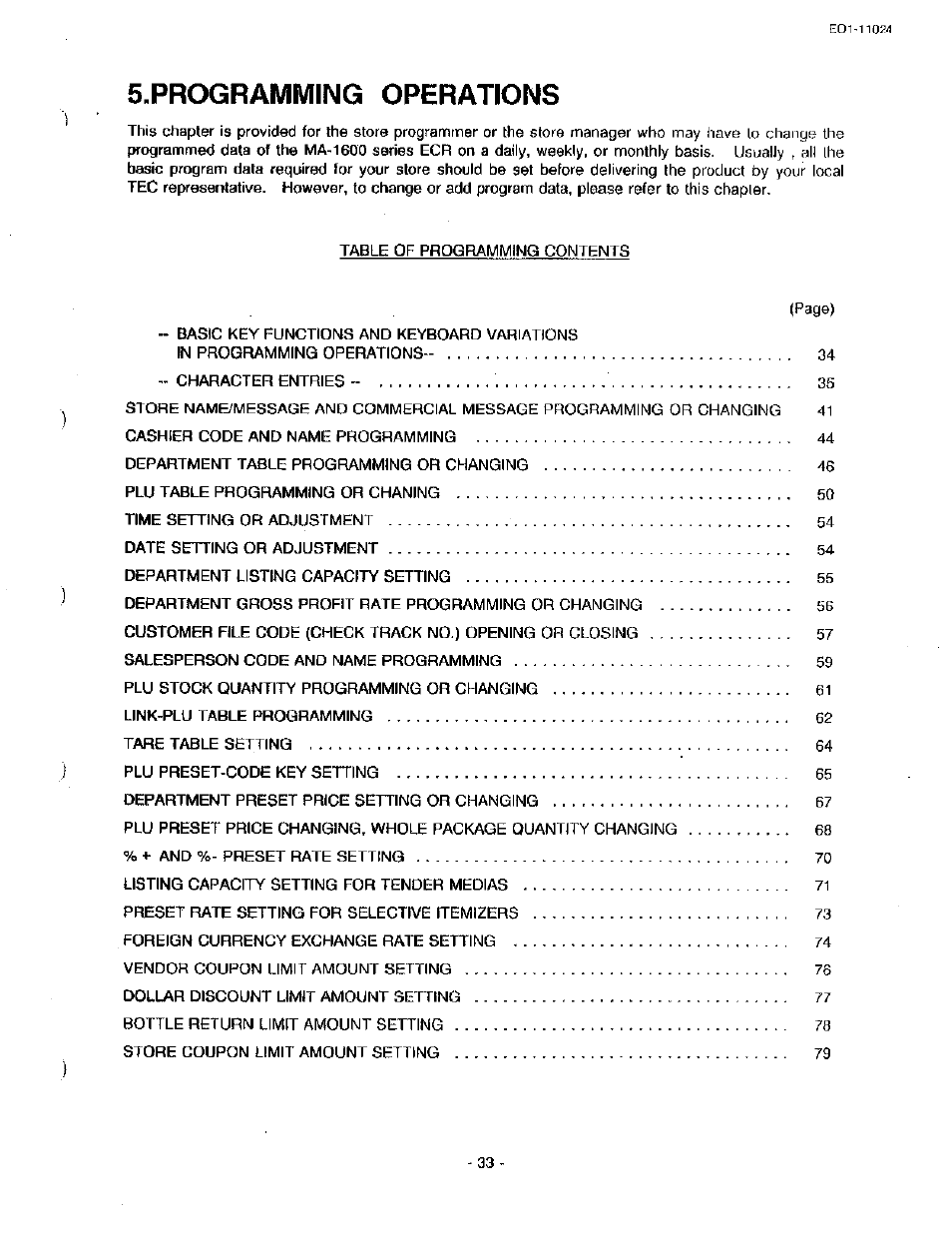 Programming operations | Toshiba TEC MA-1600-100 User Manual | Page 103 / 157