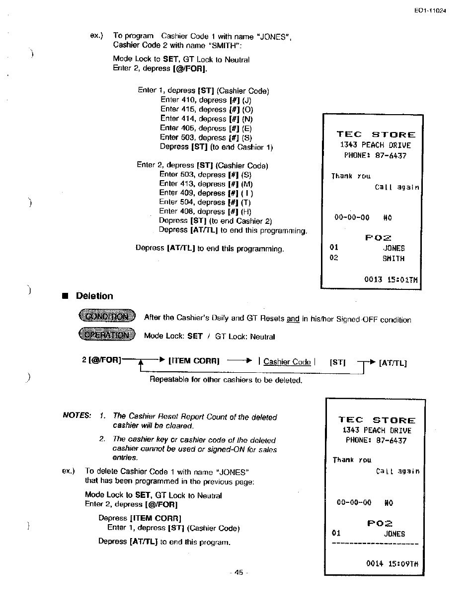 Deletion, 00-00 fto, Tec store | Toshiba TEC MA-1600-100 User Manual | Page 115 / 157