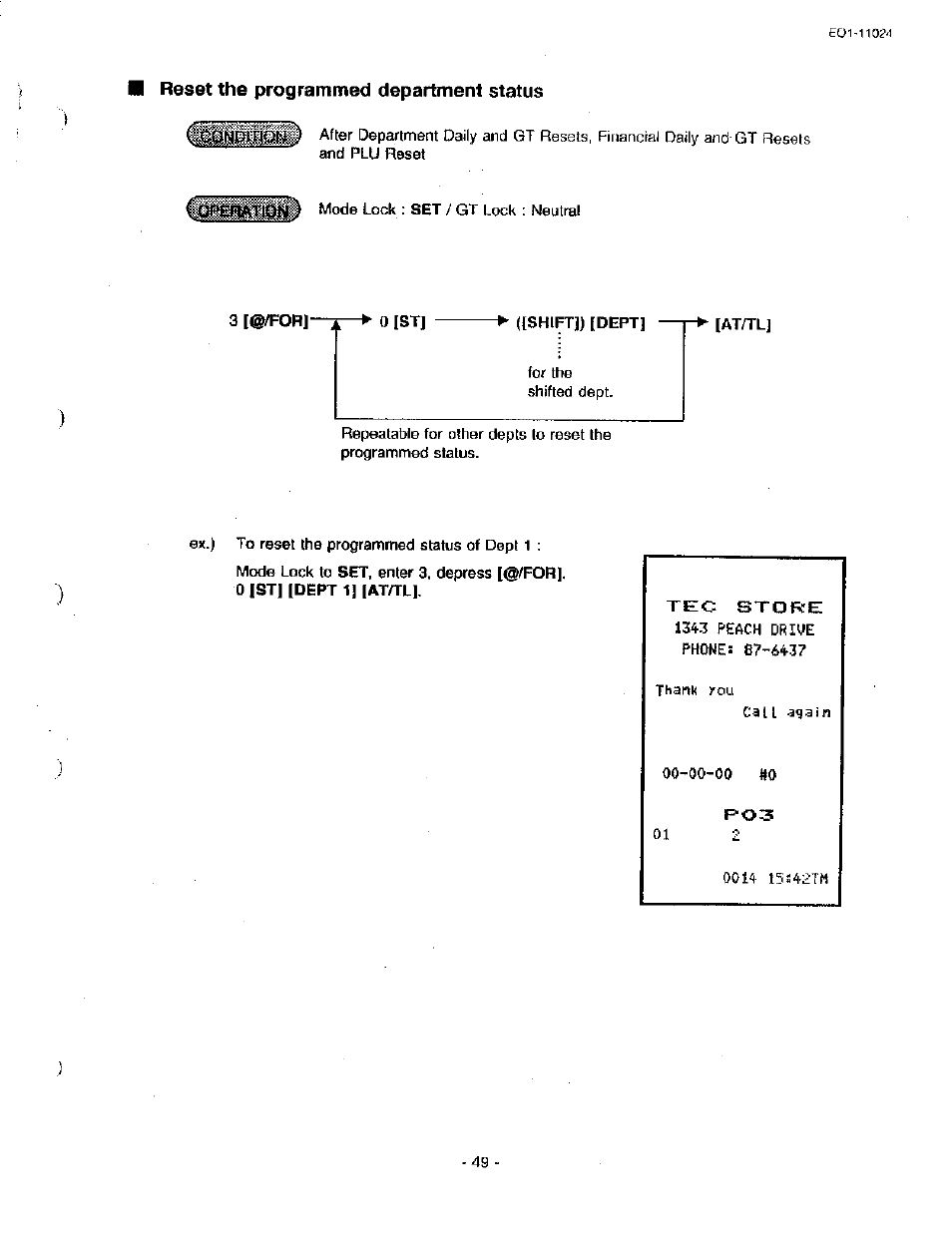 Reset the programmed department status | Toshiba TEC MA-1600-100 User Manual | Page 119 / 157