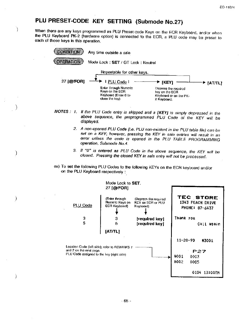 Plu preset-code key setting (submode no.27), Required key] [required key, Tec store | Toshiba TEC MA-1600-100 User Manual | Page 135 / 157