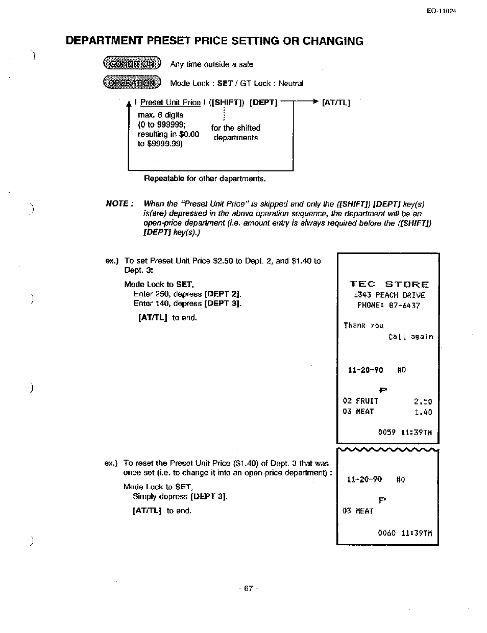 Department preset price setting or changing | Toshiba TEC MA-1600-100 User Manual | Page 137 / 157