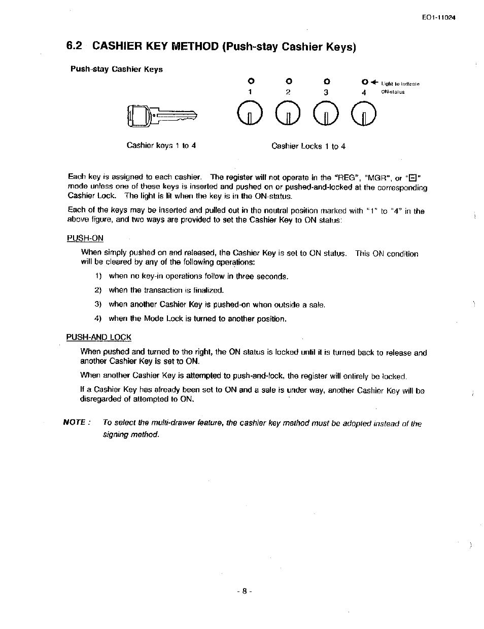 2 cashier key method (push-stay cashier keys), Push-stay cashier keys | Toshiba TEC MA-1600-100 User Manual | Page 14 / 157