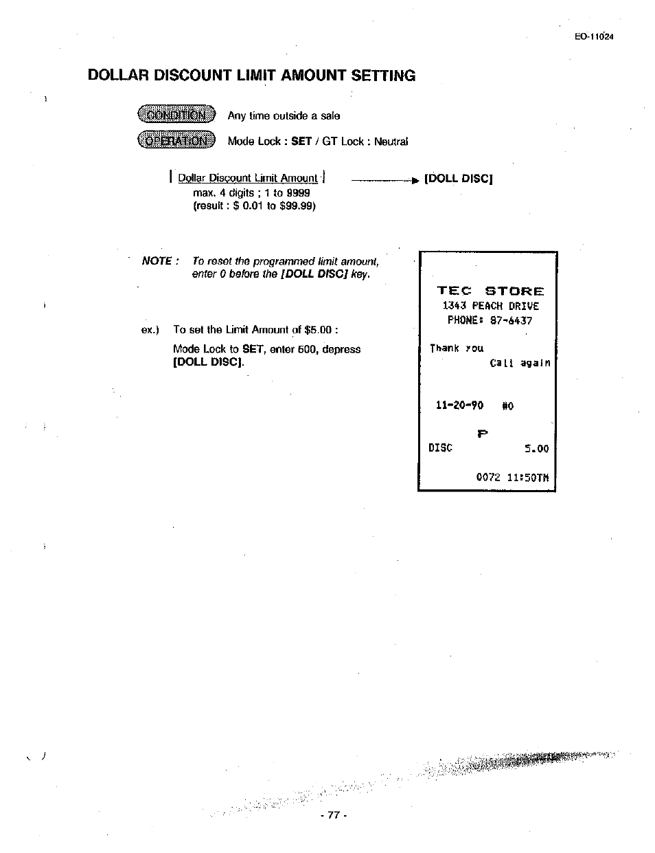 Tec exore, Dollar discount limit amount setting | Toshiba TEC MA-1600-100 User Manual | Page 147 / 157