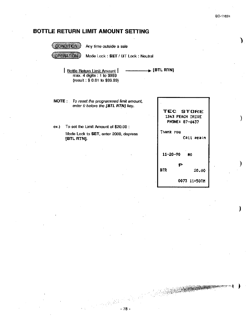 Bottle return limit amount setting, Tec store | Toshiba TEC MA-1600-100 User Manual | Page 148 / 157