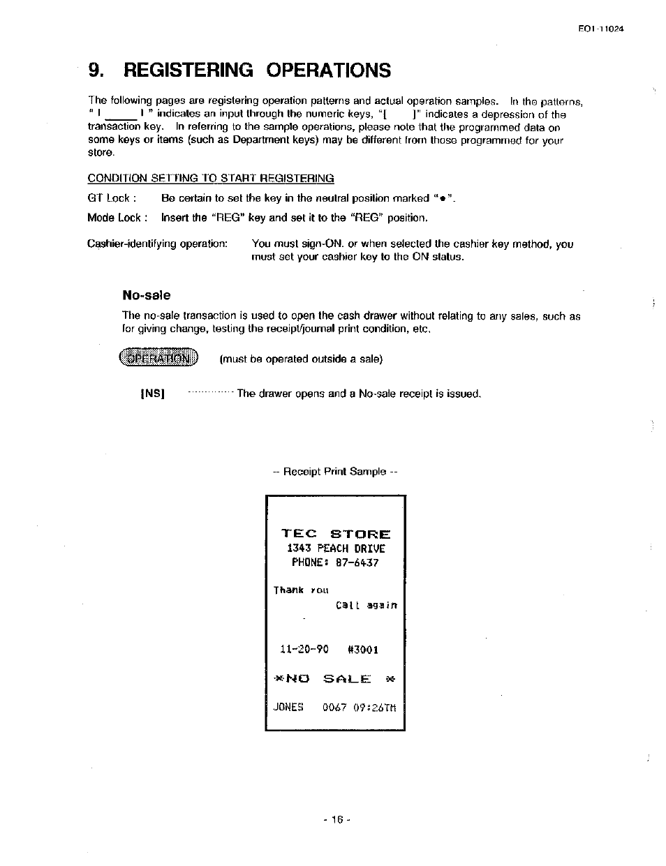 No-sale, Registering operations | Toshiba TEC MA-1600-100 User Manual | Page 22 / 157