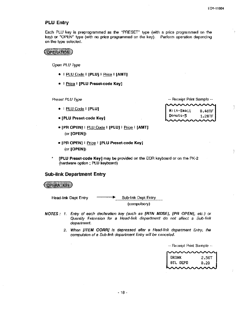 Plu entry, Sub-link department entry | Toshiba TEC MA-1600-100 User Manual | Page 24 / 157