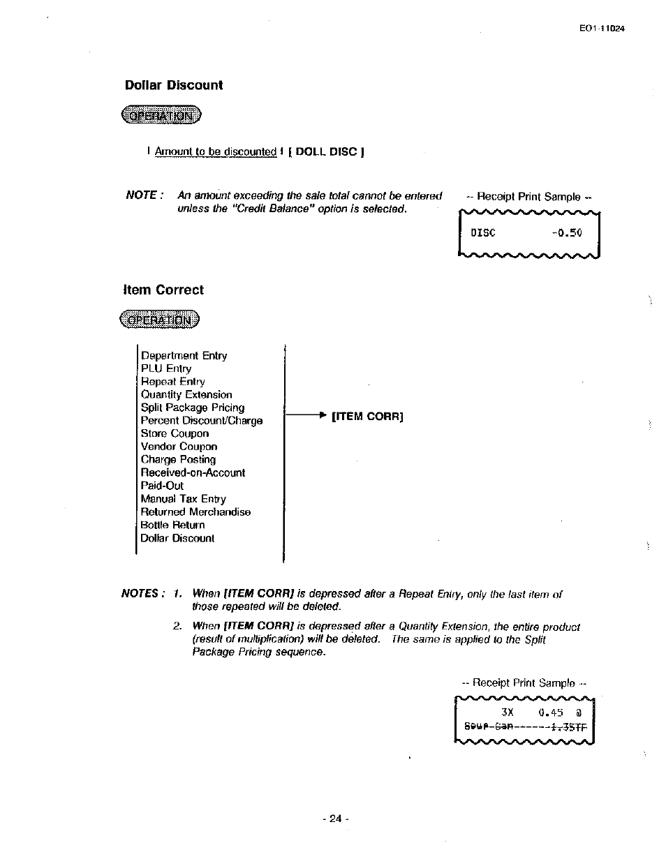 Dollar discount, Item correct | Toshiba TEC MA-1600-100 User Manual | Page 30 / 157