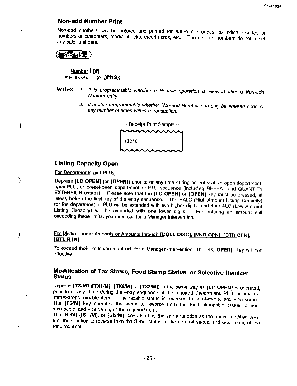 Non-add number print, Listing capacity open | Toshiba TEC MA-1600-100 User Manual | Page 31 / 157