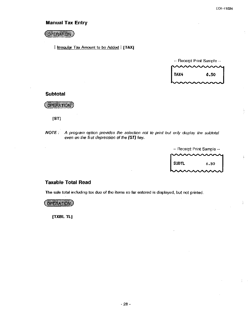 Manual tax entry, Subtotal, Taxable total read | Toshiba TEC MA-1600-100 User Manual | Page 34 / 157