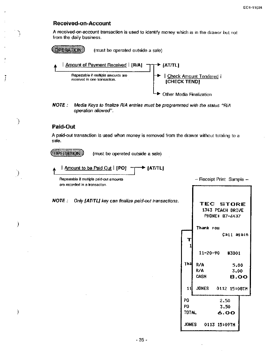 Received-on-account, Paid-out | Toshiba TEC MA-1600-100 User Manual | Page 41 / 157