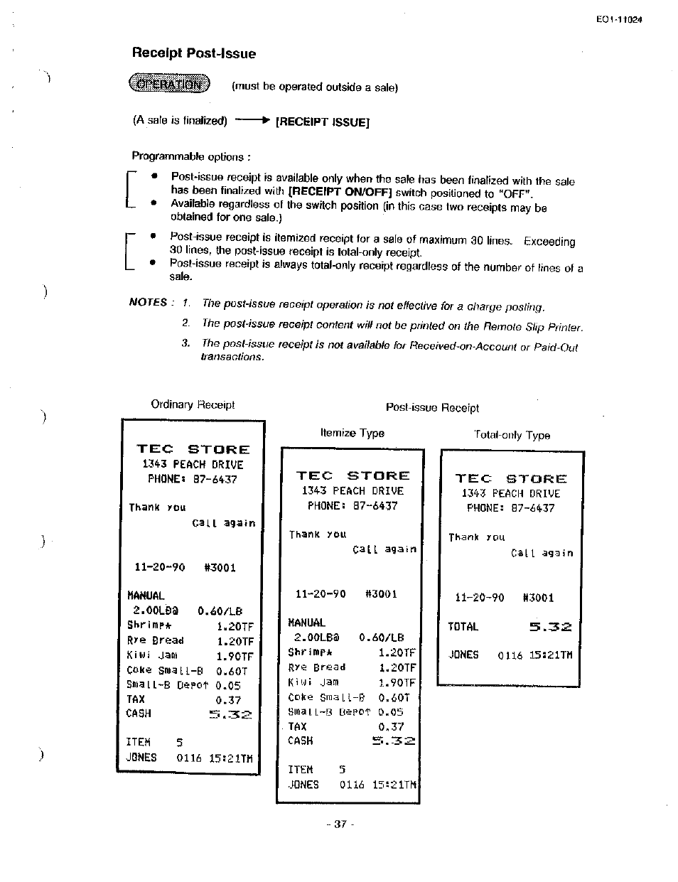 Receipt post-issue | Toshiba TEC MA-1600-100 User Manual | Page 43 / 157