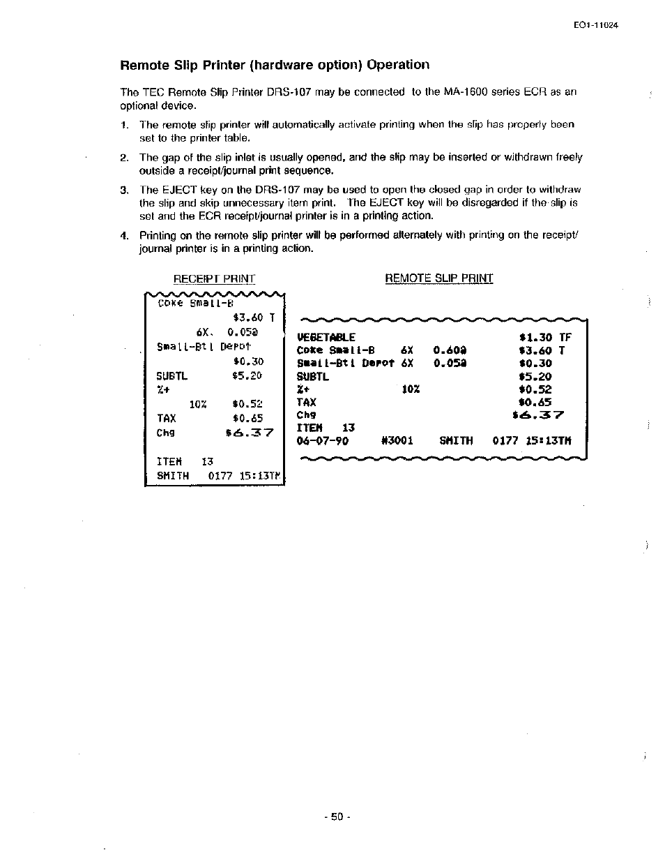 Remote slip printer (hardware option) operation | Toshiba TEC MA-1600-100 User Manual | Page 58 / 157