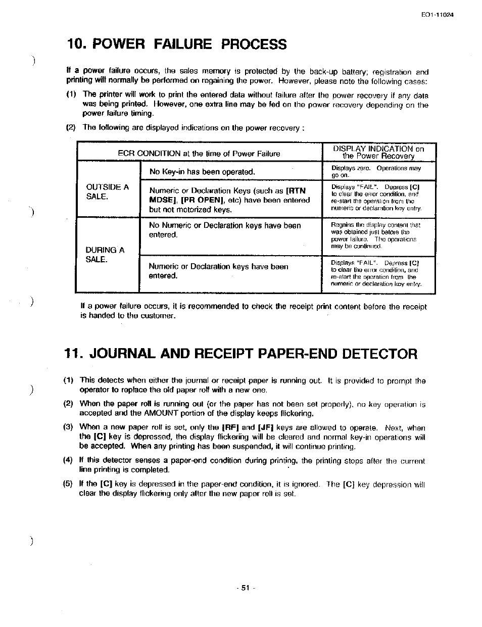 Power failure process, Journal and receipt paper-end detector | Toshiba TEC MA-1600-100 User Manual | Page 59 / 157