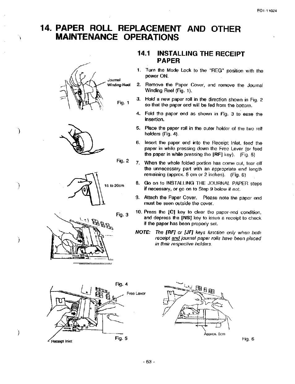 1 installing the receipt paper | Toshiba TEC MA-1600-100 User Manual | Page 61 / 157