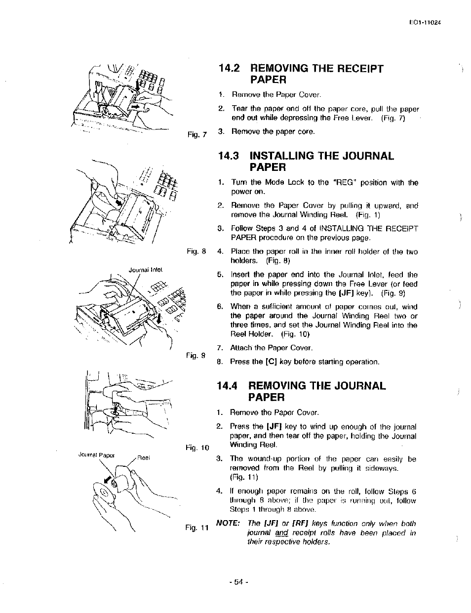 2 removing the receipt paper, 3 installing the journal paper, 4 removing the journal paper | Toshiba TEC MA-1600-100 User Manual | Page 62 / 157