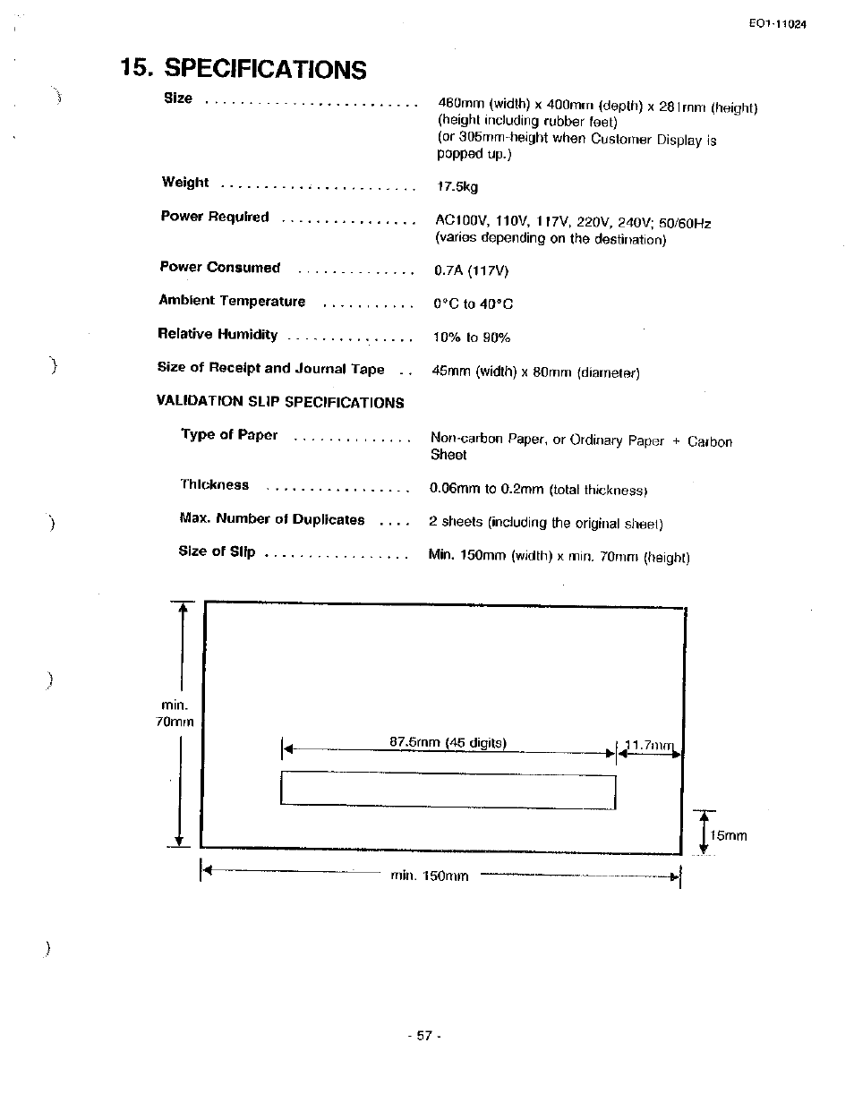 Specifications | Toshiba TEC MA-1600-100 User Manual | Page 65 / 157