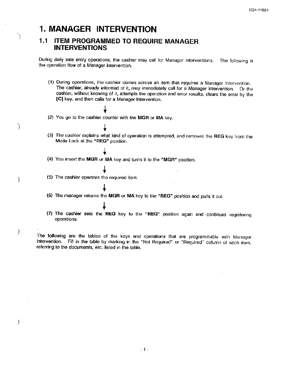 1 item programmed to require manager interventions, Manager intervention | Toshiba TEC MA-1600-100 User Manual | Page 71 / 157