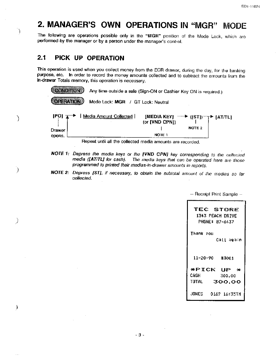 Manageres own operations in ‘‘mgr” mode, 1 pick up operation, Tpol | Toshiba TEC MA-1600-100 User Manual | Page 73 / 157