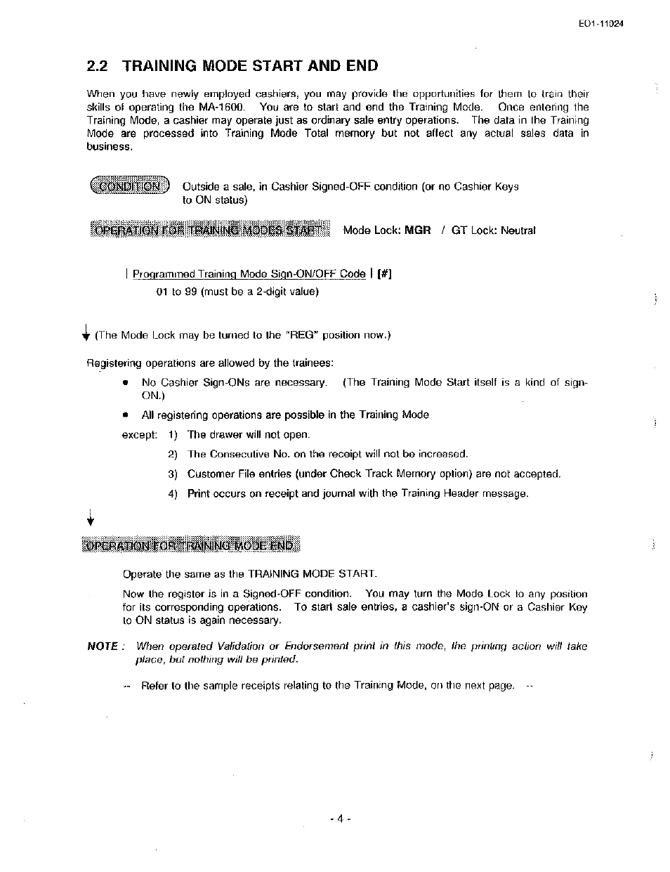 2 training mode start and end | Toshiba TEC MA-1600-100 User Manual | Page 74 / 157