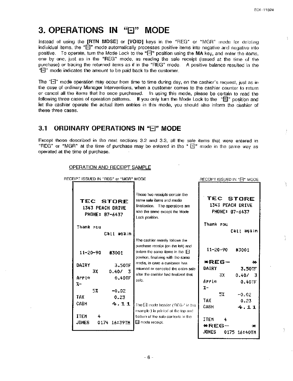 Operations in mode, 1 ordinary operations in “b” mode, Tec store | Thanh rou | Toshiba TEC MA-1600-100 User Manual | Page 76 / 157