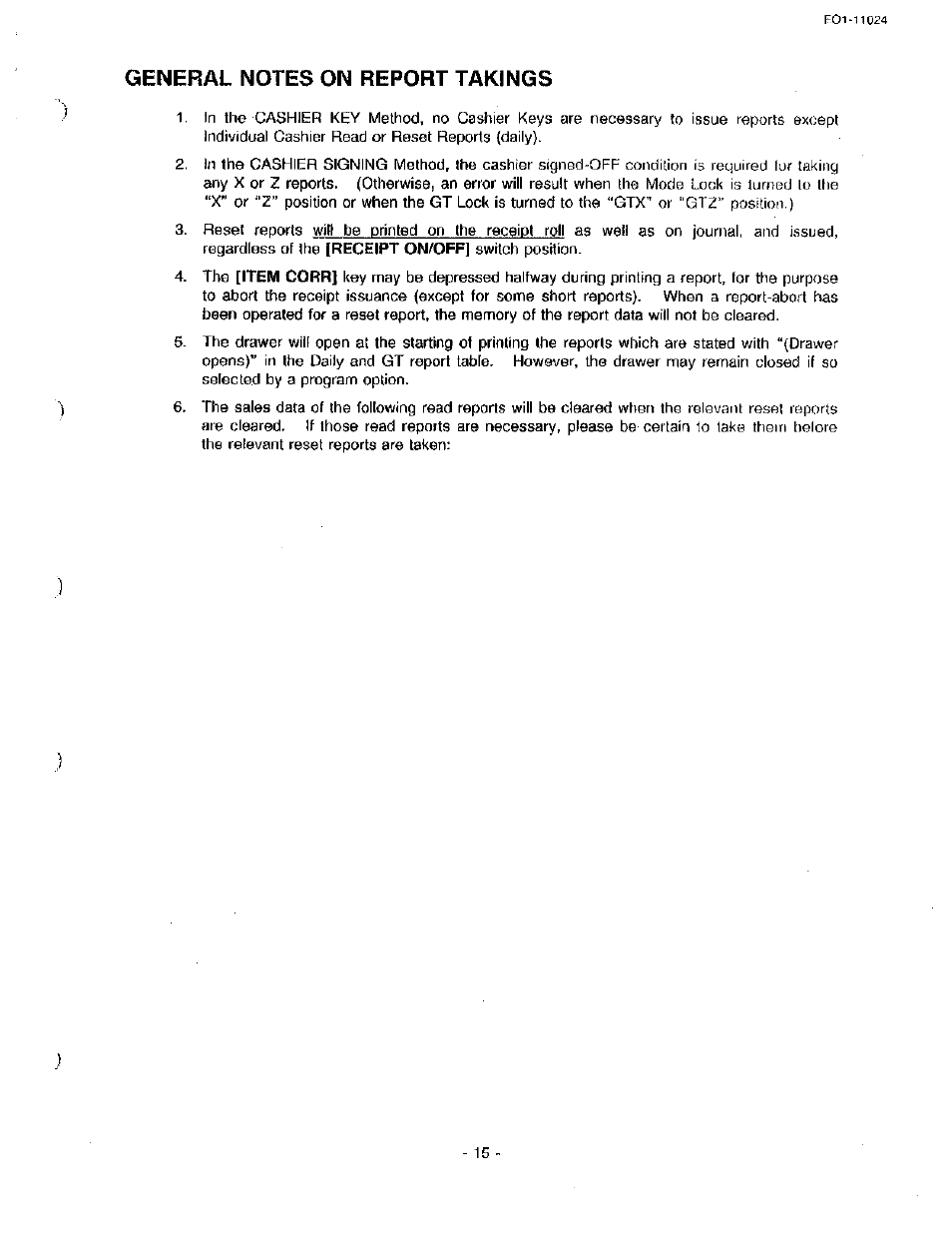 General notes on report takings | Toshiba TEC MA-1600-100 User Manual | Page 85 / 157