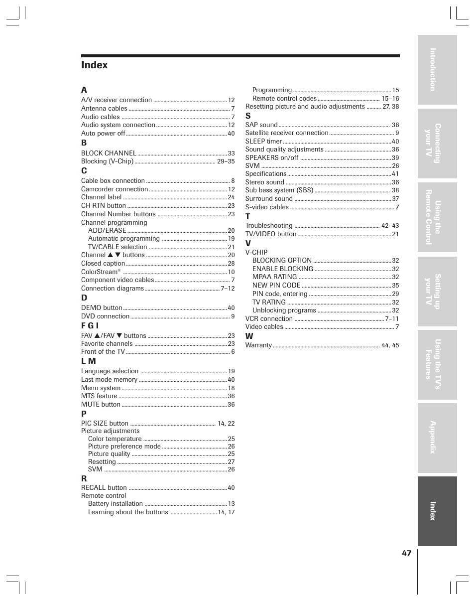 Index | Toshiba 32AF44 User Manual | Page 47 / 48