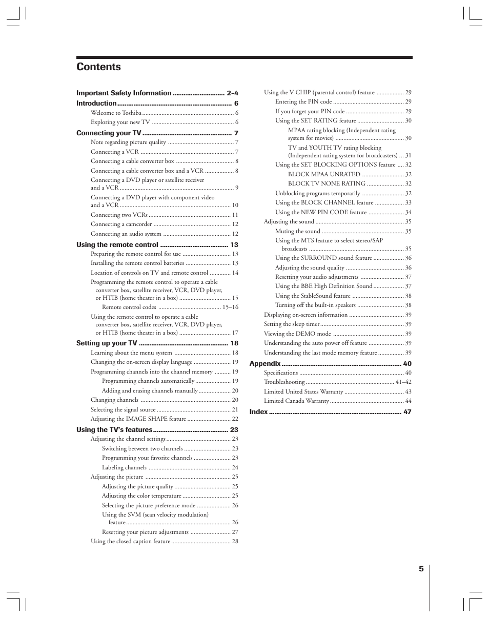 Toshiba 32AF44 User Manual | Page 5 / 48