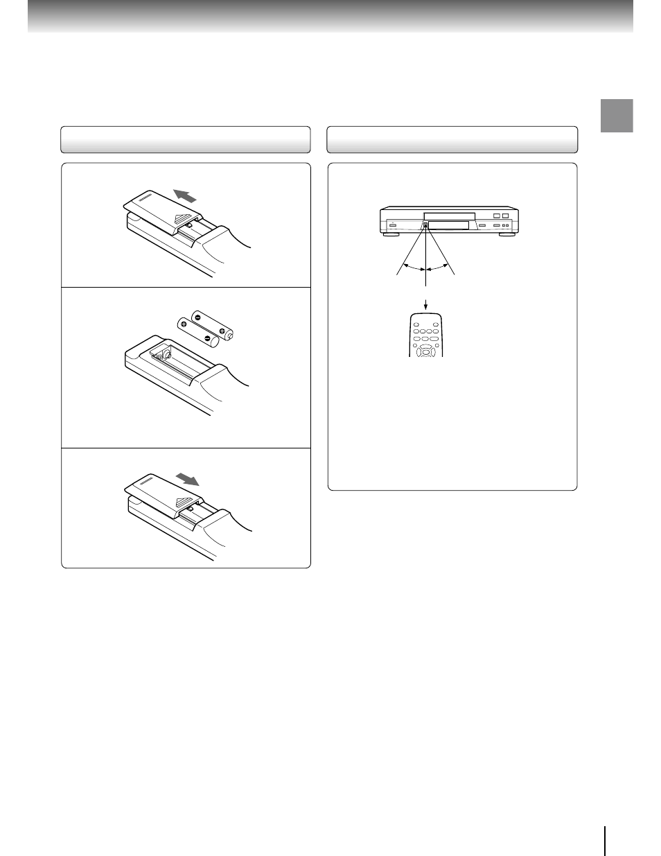 Operating with the remote control, Loading batteries | Toshiba SD-1600 User Manual | Page 15 / 46