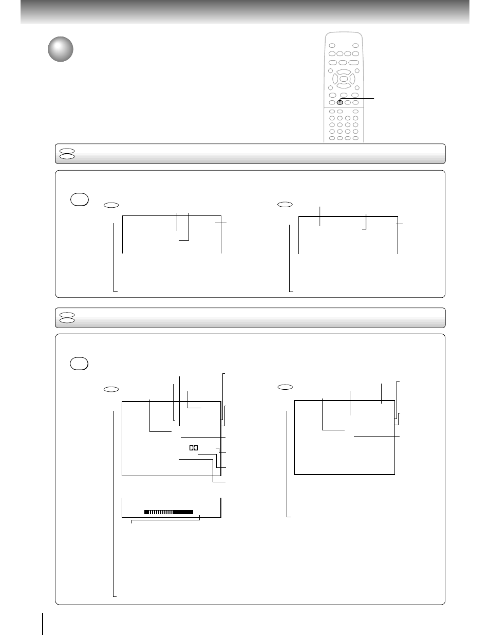 Viewing the operational information & dvd/cd-text, Checking the operational status, Checking the remaining time and setting status | Press display during stop, Press display during playback, Advanced playback | Toshiba SD-1600 User Manual | Page 34 / 46