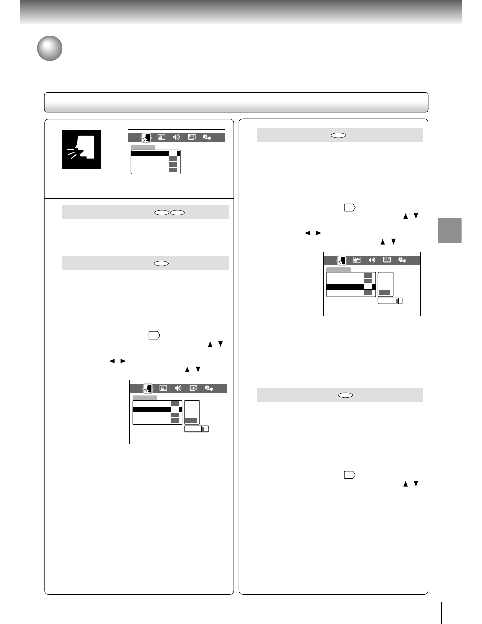 Customizing the function settings (continued), Setting details, Audio language | Subtitle language, On-screen language, Disc menu language, Language, Function setup | Toshiba SD-1600 User Manual | Page 37 / 46