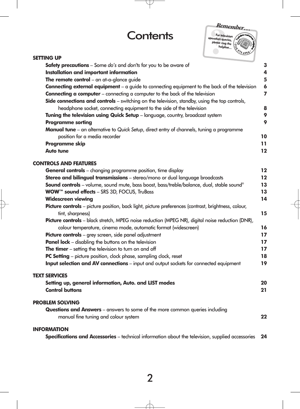 Toshiba 27WL56 Series User Manual | Page 2 / 24