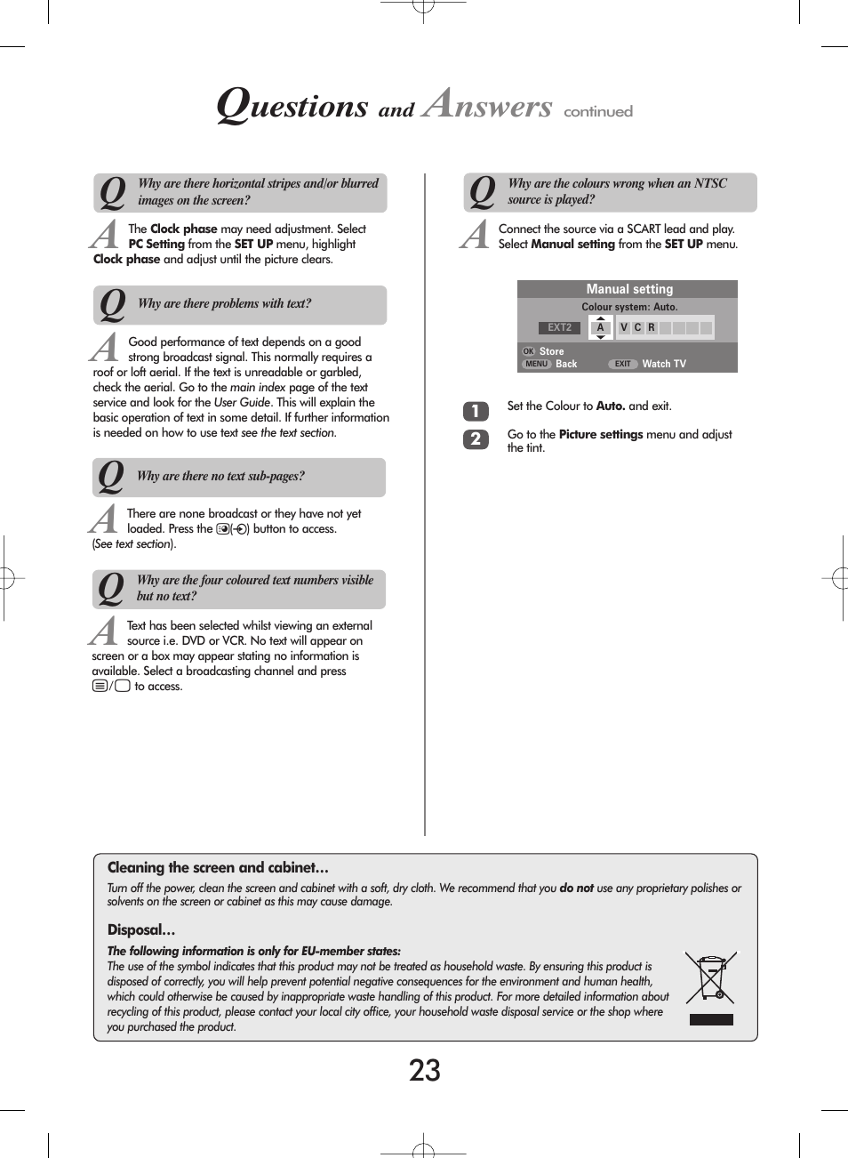 Uestions, Nswers | Toshiba 27WL56 Series User Manual | Page 23 / 24